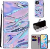 Gekleurde tekening Cross Texture Horizontale Flip PU lederen hoes met houder & kaartsleuven & portemonnee & lanyard voor iPhone 12/12 Pro (fluorescerende watertextuur)