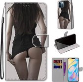 Gekleurde tekening Cross Texture Horizontale Flip PU lederen tas met houder & kaartsleuven & portemonnee & lanyard voor iPhone 12 Pro Max (Upskirt)