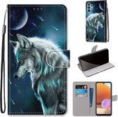 Voor Samsung Galaxy A32 4G / A32 Lite Gekleurde Tekening Cross Textuur Horizontale Flip PU Lederen Case met Houder & Kaartsleuven & Portemonnee & Lanyard (Peinzende Wolf)