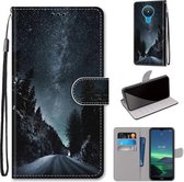 Voor Nokia 1.4 Gekleurde Tekening Cross Textuur Horizontale Flip PU Lederen Case met Houder & Kaartsleuven & Portemonnee & Lanyard (Mountain Road Sterrenhemel)