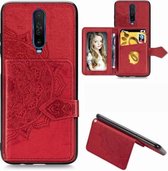 Voor Xiaomi Redmi K30 Mandala Reliëf Magnetische Doek PU + TPU + PC Case met Houder & Kaartsleuven & Portemonnee & Fotolijst & Riem (Rood)