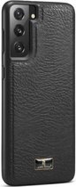 Voor Samsung Galaxy S21 5G Fierre Shann Lederen Textuur Telefoon Cover Case (Koeienhuid Zwart)