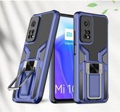 Voor Xiaomi Mi 10T Pro 5G Armor 2 in 1 PC + TPU magnetisch schokbestendig hoesje met opvouwbare houder (blauw)