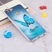 Voor Huawei Enjoy 7S / P Smart Noctilucent Blue Butterfly Pattern TPU Soft Case