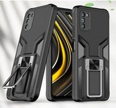 Voor Xiaomi Poco M3 Armor 2 in 1 PC + TPU magnetische schokbestendige behuizing met opvouwbare houder (zwart)