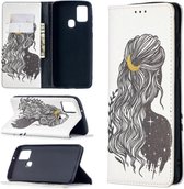 Voor Samsung Galaxy A21s Gekleurde Tekening Patroon Onzichtbare Magnetische Horizontale Flip PU Lederen Case met Houder & Kaartsleuven & Portemonnee (Meisje)