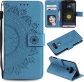 Voor LG K50 / Q60 Totem Bloem Reliëf Horizontale Flip TPU + PU lederen tas met houder & kaartsleuven & portemonnee (blauw)