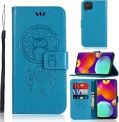 Voor Samsung Galaxy M62 Windgong Uil Embossing Patroon Horizontale Flip Leren Case met Houder & Kaartsleuven & Portemonnee (Blauw)