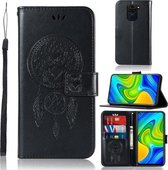 Voor Xiaomi Redmi Note 9 Windgong Uil Embossing Patroon Horizontale Flip Leren Case met Houder & Kaartsleuven & Portemonnee (Zwart)