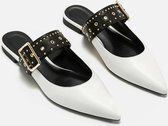 Klinknagels Muilezels Spitse neus Slipper met platte onderkant, Maat: 35 (wit)