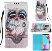 Voor Samsung Galaxy A52 5G 3D Schilderen Horizontale Flip Leren Case met Houder & Kaartsleuf & Portemonnee & Lanyard (Leuke Uil)