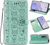 Voor Huawei Nova 7 Mooie Kat en Hond Embossing Patroon Horizontale Flip Leren Case, met Houder & Kaartsleuven & Portemonnee & Cartoon Sluiting & Lanyard (Groen)