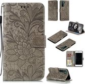 Voor Huawei Nova 7 SE Kant Bloem Embossing Patroon Horizontale Flip Leren Case, met Houder & Kaartsleuven & Portemonnee & Fotolijst & Lanyard (Grijs)