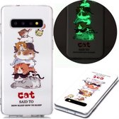 Voor Samsung Galaxy S10 Lichtgevende TPU zachte beschermhoes (katten)