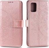 Voor Samsung Galaxy A12 Totem Bloem Reliëf Horizontale Flip TPU + PU Leren Case met Houder & Kaartsleuven & Portemonnee (Rose Goud)