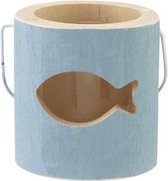 TheeLichthouder Hout - Waxinelichthouder - Fish Blauw - ø10cm