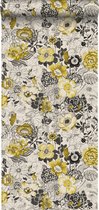 ESTAhome behangpapier bloemen okergeel en beige - 138506 - 53 cm x 10,05 m