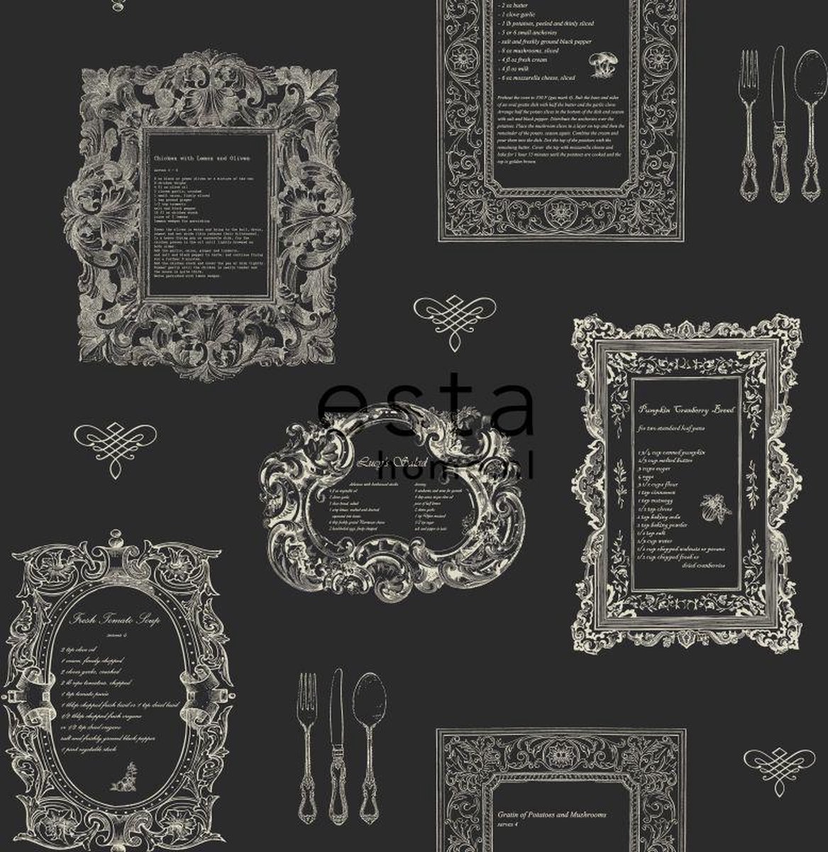 ESTAhome behang recepten zwart - 127633 - 53 cm x 10,05 m | bol.com