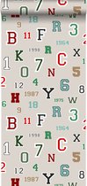 ESTAhome behang cijfers & letters beige - 138834 - 53 cm x 10.05 m