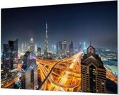 Wandpaneel Dubai bij nacht  | 100 x 70  CM | Zilver frame | Wand-beugels (27 mm)