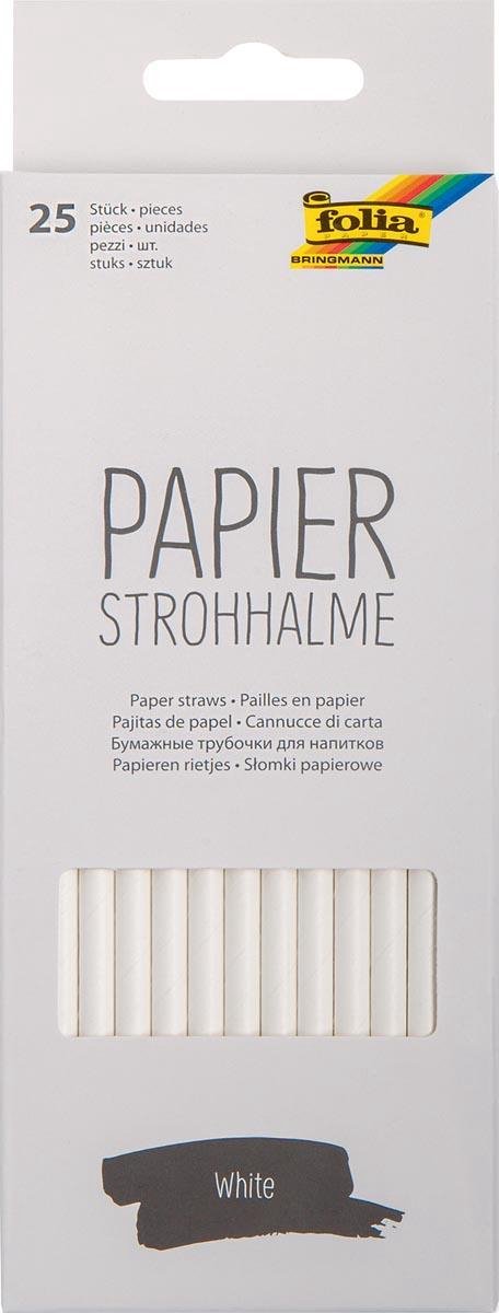 Folia papieren rietjes, ophangbaar doosje van 25 stuks, wit