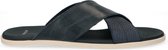 Manfield - Heren - Blauwe leren slippers - Maat 41