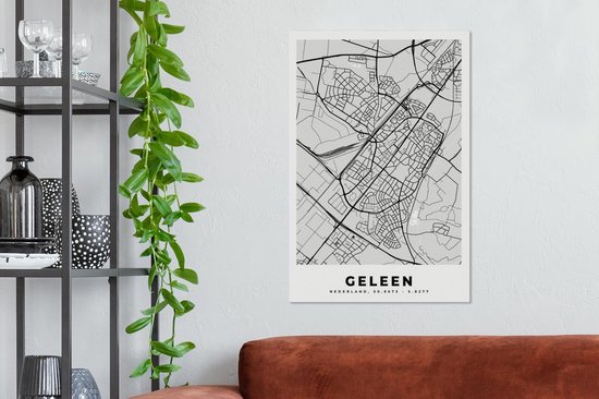 Tableau sur toile Carte de ville - Geleen - Grijs - Wit - 60x90 cm - Décoration murale