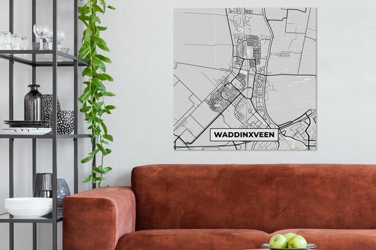 Tableau sur Toile City Map - Waddinxveen - Grijs - Wit - 90x90 cm - Décoration murale