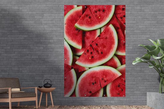 Les couleurs follement rouges de l'intérieur d'une pastèque Affiche de jardin 120x180 cm - Toile de jardin / Toile d'extérieur / Peintures d'extérieur (décoration de jardin) XXL / Groot format!