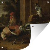 Tuinposters Hoenderhof - Melchior d'Hondecoeter - 50x50 cm - Tuindoek - Buitenposter