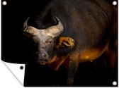 Muurdecoratie buiten Een stier in het duister - 160x120 cm - Tuindoek - Buitenposter