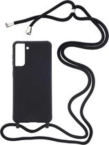 Shop4 - Samsung Galaxy S21 Plus Hoesje - Zachte Back Case met Koord Mat Zwart