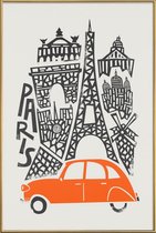 JUNIQE - Poster met kunststof lijst Paris Cityscape -30x45 /Rood &
