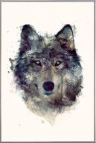 JUNIQE - Poster met kunststof lijst Wolf illustratie -30x45 /Bruin &