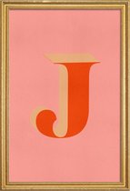 JUNIQE - Poster met houten lijst Red J -13x18 /Rood & Roze
