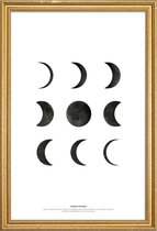 JUNIQE - Poster met houten lijst Lunar phases -30x45 /Wit & Zwart