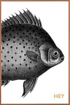 JUNIQE - Poster met kunststof lijst Hey Fish -20x30 /Wit & Zwart