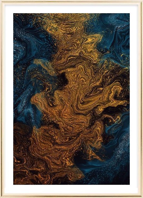 Poster Met Lijst - Marineblauwe Gold Poster (21x30cm)