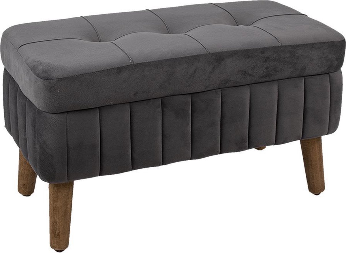 LIFA LIVING Moderne velvet poef, Grijs voetenbankje met zwart metalen poten, Fluwelen ronde zitpoef voor woonkamer, slaapkamer, 55 x 35cm