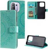 Voor Xiaomi Mi 11 Pro Totem Bloem Reliëf Horizontale Flip TPU + PU Lederen Case met Houder & Kaartsleuven & Portemonnee (Groen)