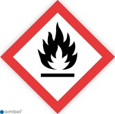 Simbol - Sticker GHS02 Ontvlambaar - Flammable - Duurzame Kwaliteit - Formaat 25 x 25 cm.