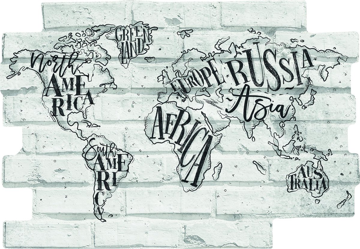 Crearreda Muursticker Brick Wall Map 47 X 67 Cm Zwart/wit