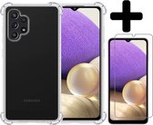 Samsung A32 4G Hoesje Transparant Met Screenprotector Shockproof - Samsung Galaxy A32 4G Case - Shockproof Samsung A32 4G Hoes Met Screenprotector - Transparant