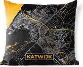 Tuinkussen - Stadskaart - Katwijk - Goud - Zwart - 40x40 cm - Weerbestendig - Plattegrond