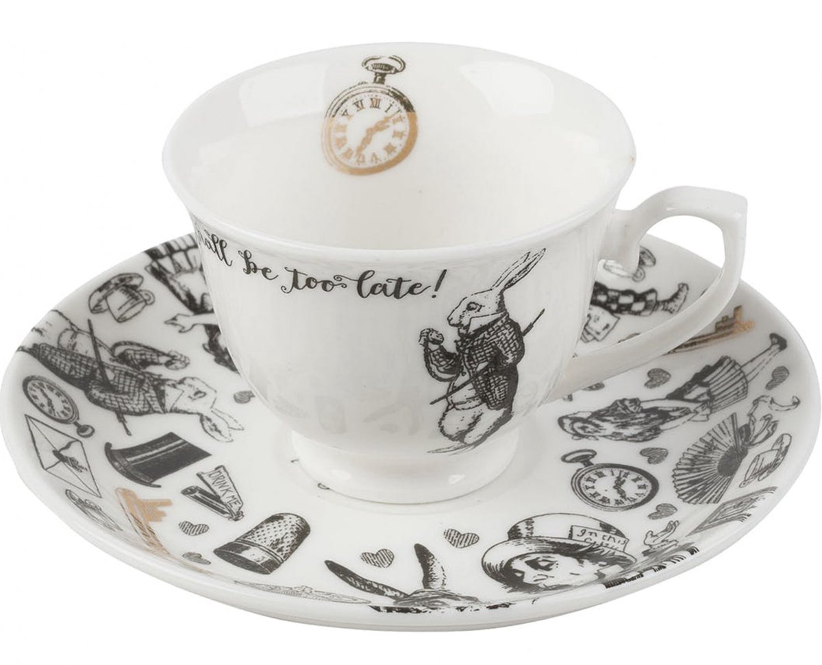 Lifetime Kop En Schotel Alice In Wonderland 100 Ml Porselein Wit