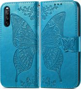 Mobigear Telefoonhoesje geschikt voor Sony Xperia 10 III Hoesje | Mobigear Butterfly Bookcase Portemonnee | Pasjeshouder voor 3 Pasjes | Telefoonhoesje voor Pinpas / OV Kaart / Rijbewijs - Blauw