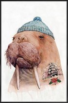 JUNIQE - Poster in kunststof lijst Tatooed Walrus -40x60 /Blauw &