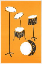 JUNIQE - Poster in kunststof lijst Drums -40x60 /Grijs & Oranje