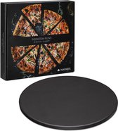 Navaris pizzasteen XL voor oven en barbecue - Ronde pizzaplaat Ø 30,5 cm - Inclusief receptenboek - Keramisch geglazuurd - Zwart