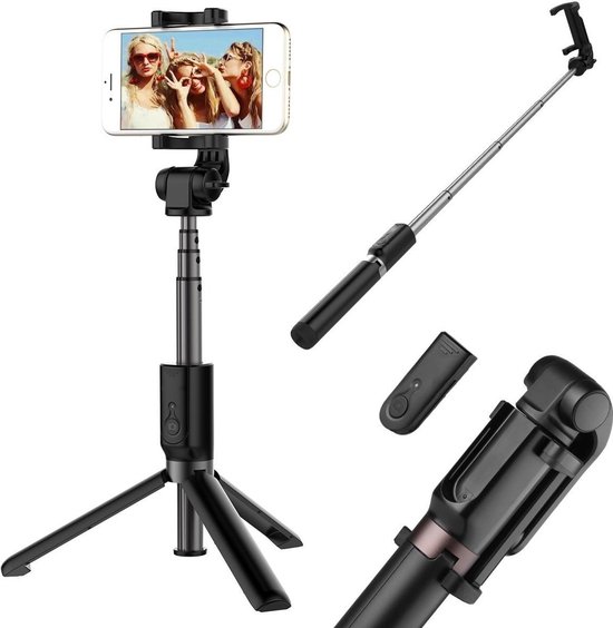 Selfie Stick 3 in 1 Bluetooth - Selfie Stick Tripod Geschikt voor iPhone 16 / 16 Pro/ 16 Pro Max/ 15/15 Pro/15 Pro Max/ 14 / 14 Pro/13/13 Pro/12/ 12 Pro/ 13 Pro Max - Zwart Ntech